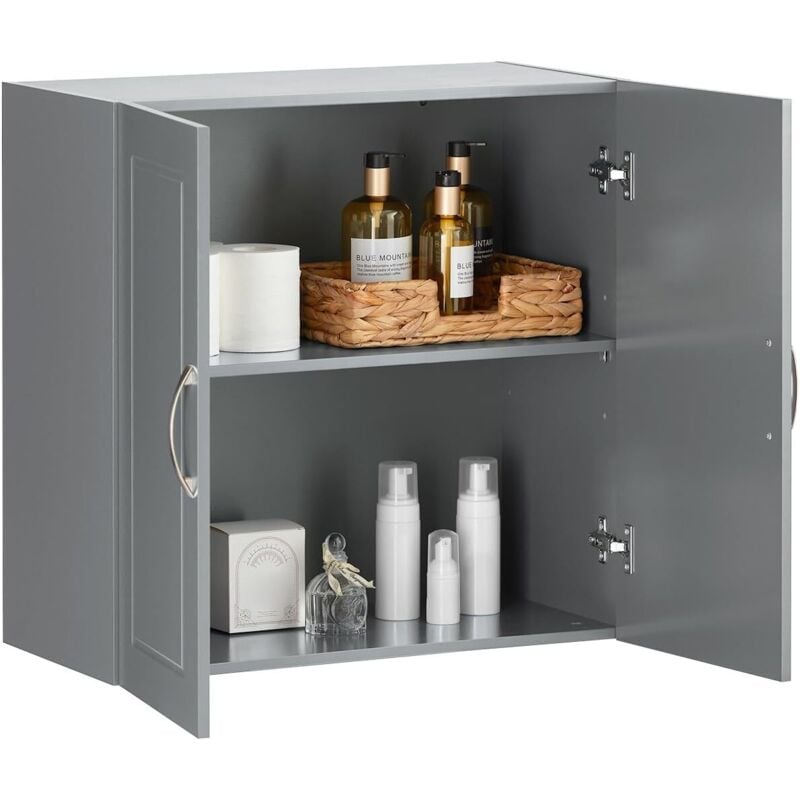FRG231-DG Meuble Haut Armoire de Toilettes Salle de Bain Suspendue Placard Commode Murale – 2 Portes - Gris - Sobuy