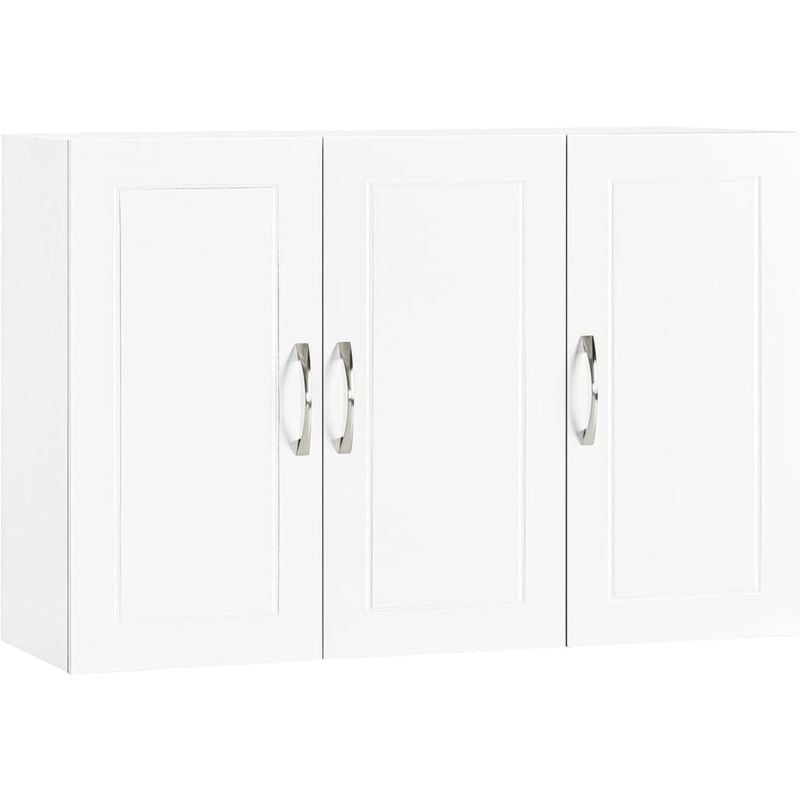 FRG231-L-W Armoire Murale de Salle de Bain, Placard de Rangement, Meuble de Rangement Suspendu, Meuble Haut avec 3 Portes, 90x30x60 cm, Blanc - Sobuy