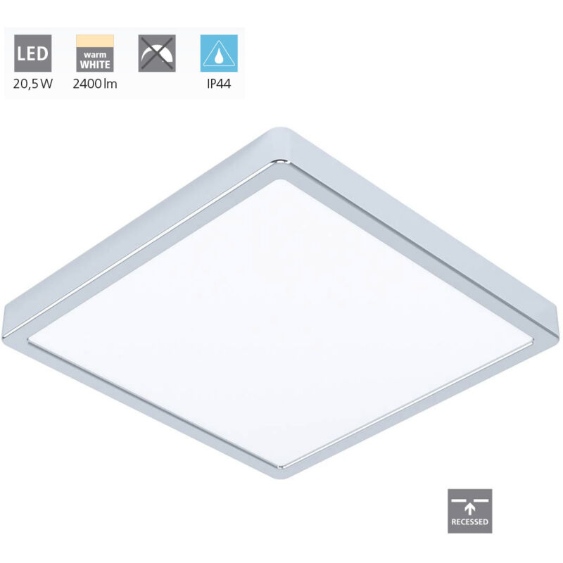 Fueva 5, Plafonnier led avec protection IP44, pour salle de bain/cuisine/chambre, 28,5x28,5x3 cm, plastique, chrome (99269) - Eglo