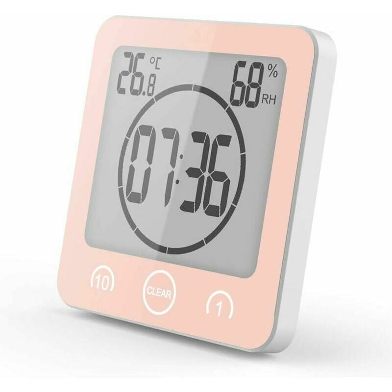 Ineasicer - Salle de bains étanche horloge thermomètre hygromètre 8 pouces écran tactile étanche (rose)