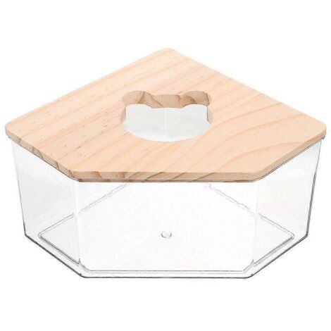 Salle de douche en acrylique pour hamster avec couvercle en bois, bac à sable pour hamster
