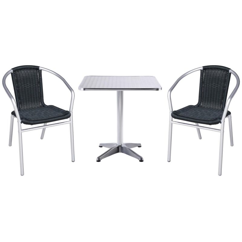 Vente-unique - Salle à manger de jardin en aluminium et résine tressée : 1 table carrée et 2 fauteuils - Noir - fizz de mylia