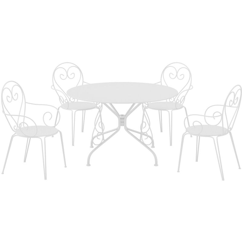 Salle à manger de jardin en métal façon fer forgé : une table D.120cm et 4 fauteuils empilables - Blanc - GUERMANTES de MYLIA