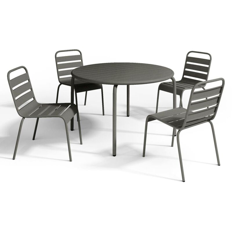 Vente-unique - Salle à manger de jardin en métal - une table D.110 cm et 4 chaises empilables - Gris anthracite - mirmande de mylia