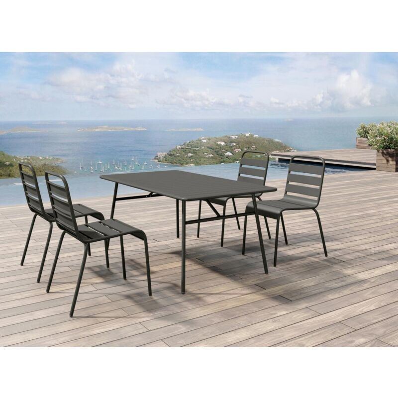 Vente-unique - Salle à manger de jardin en métal - une table L.160 cm et 4 chaises empilables - Gris anthracite - mirmande de mylia