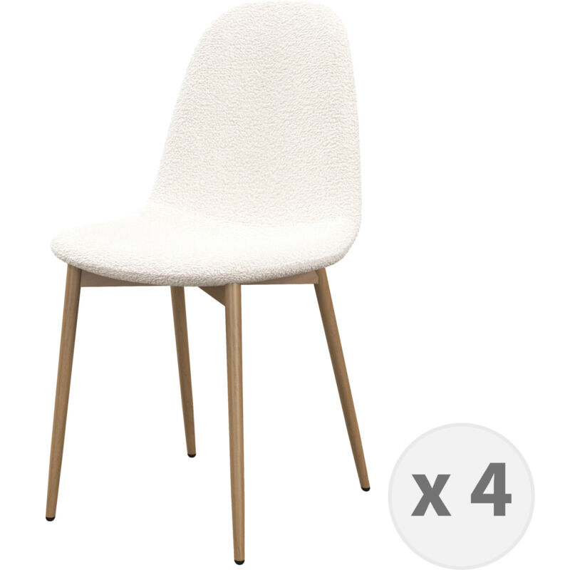 SALLY-Chaise en tissu bouclette Ecru et métal bois (x4) - Beige