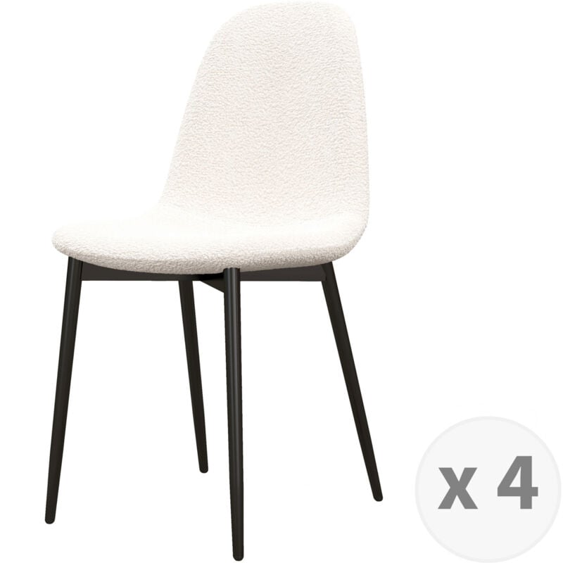 SALLY-Chaise en tissu bouclette Ecru et métal noir (x4) - Beige
