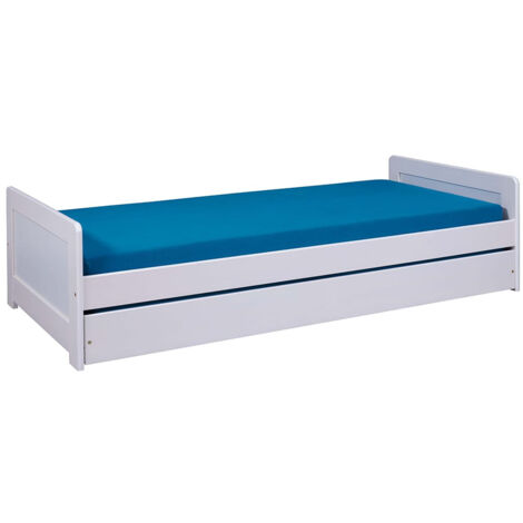 SALLY - Lit Gigogne 90x200 en Bois Massif Vernis Blanc