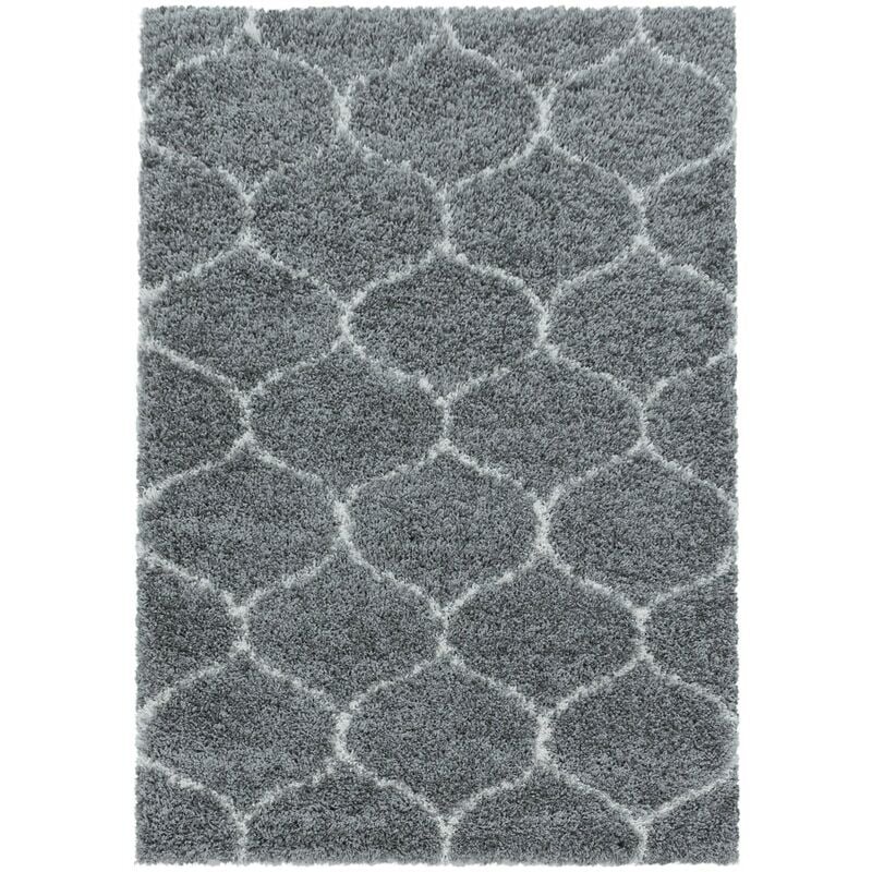 Tapis Shaggy Poils Longs Motifs Alhambra SALMA (Gris - 140x200cm)