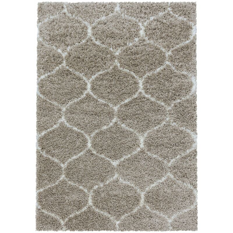 Tapis Shaggy Poils Longs Motifs Alhambra SALMA (Beige - 140x200cm)