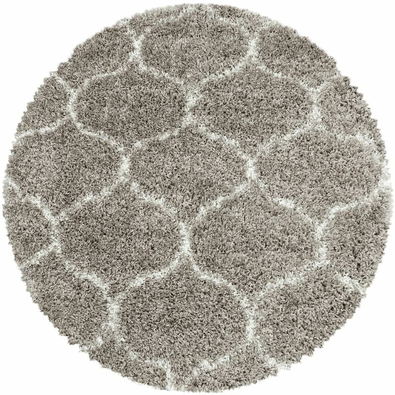Tapis Rond Shaggy Poils Longs Motifs Alhambra SALMA (Beige - 200x200cm)
