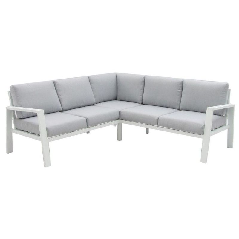 Salon Bas De Jardin En Aluminium Blanc Et Coussins Gris Tarragone