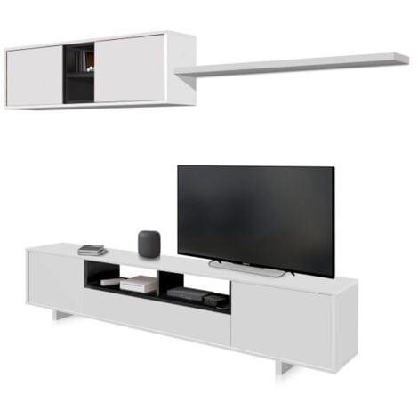 HABITDESIGN Salón Belus Blanco Brillo - Gris Antracita 200cm/104,8cm+95,2cm (ancho) x 46cm/34,7cm (alto)