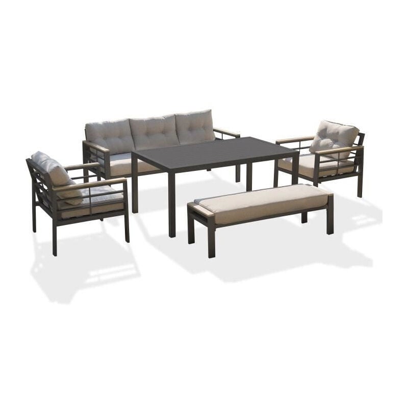 Cayenne - Ensemble repas de jardin 7 places en aluminium gris anthracite Dcb Garden