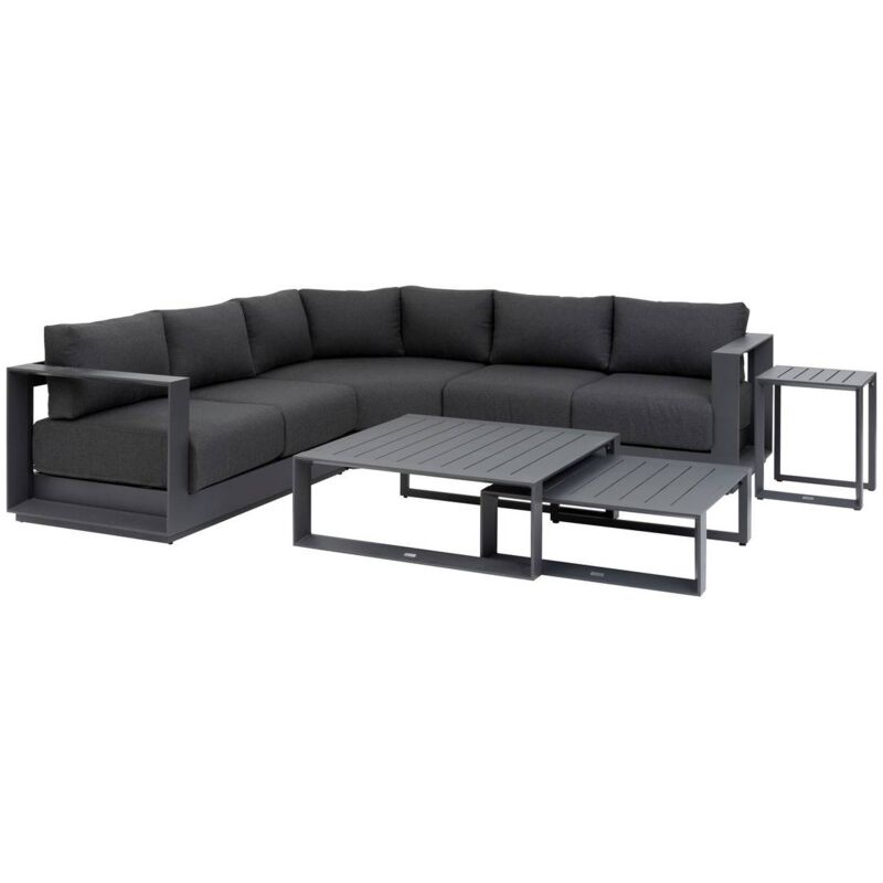 Salon d'angle de jardin 5 places en aluminium et polyester – Coussin déperlant – Pieds ajustables pour stabilité – Hespéride
