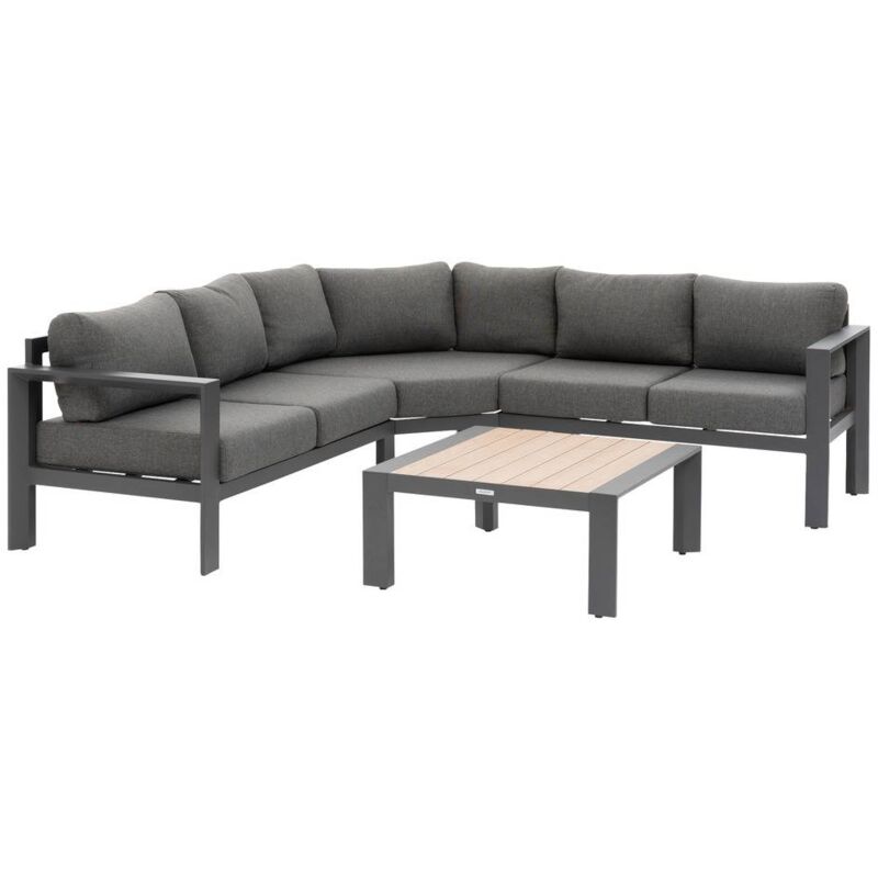 Salon d angle de jardin Évasion graphite & honey 5 places en oléfine et aluminium - Hespéride