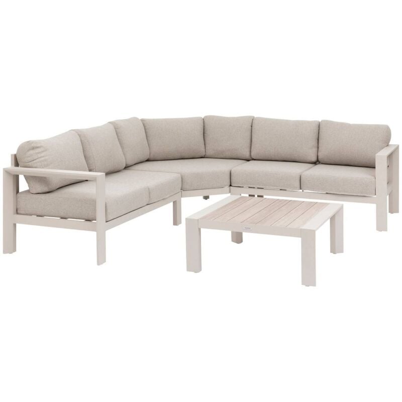 Salon d angle de jardin Évasion argile & lin 5 places en oléfine et aluminium - Hespéride