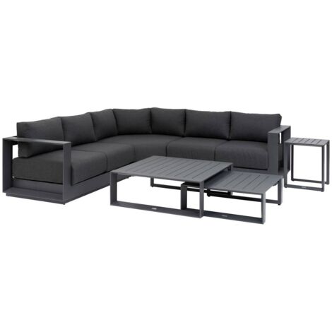 Salon d'angle de jardin 5 places en aluminium et polyester – Coussin déperlant – Pieds ajustables pour stabilité – Hespéride