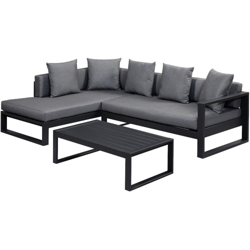 Salon d'angle de jardin en aluminium : un canapé d'angle et une table basse - Anthracite - molokai de mylia