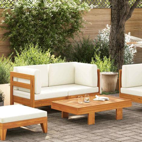 Salon de  2 pcs avec coussins blanc crème Bois d'acacia