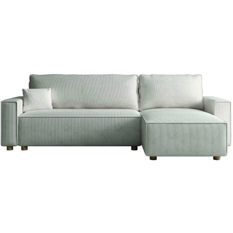 Concept-Usine – Canapé d'angle convertible réversible 4 places en velours côtelé beige – Mécanisme facile – Dimensions 252x140x85 cm – Confort ferme