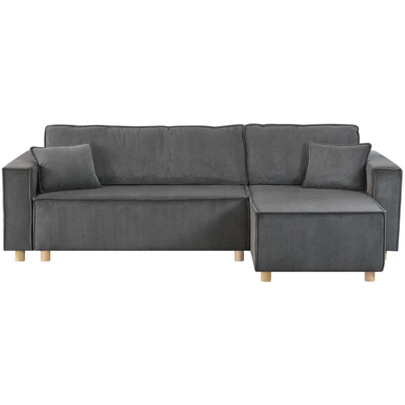 Concept-usine - cosy - Canapé convertible d'angle en velours côtelé gris