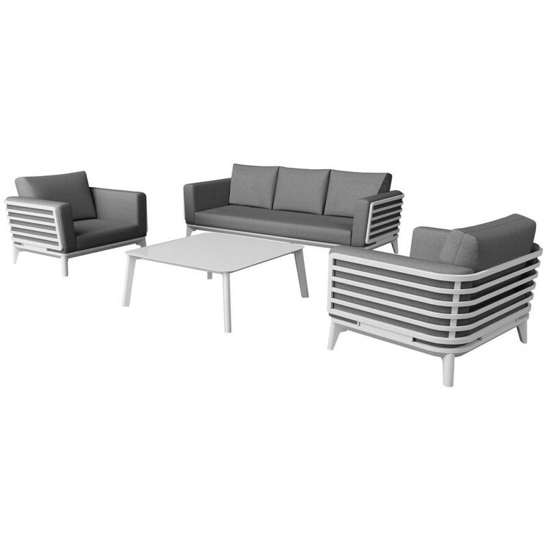 PROLOISIRS Salon de détente Moss II alu avec coussins sunbrella - blanc (set complet)