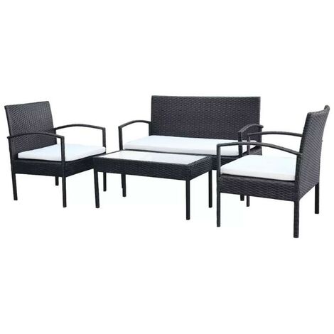 Salon de jardin 1 canapé 2 fauteuils résine tressée Noir King