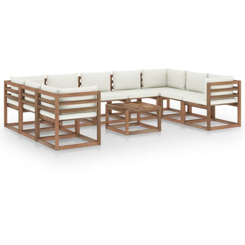 Salon de jardin 10 pcs avec coussins crème