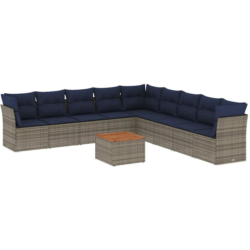 Salon de jardin 10 pcs avec coussins gris résine tressée Vidaxl