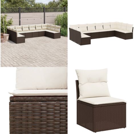 Salon de jardin 10 pcs avec coussins marron résine tressée - Salon De Jardin - Canapé Extérieur - Meuble De Jardin - Salon D'extérieur - Ensemble De Canapés - Home & Living