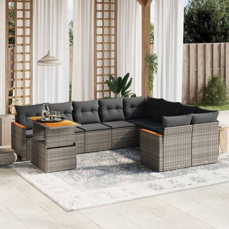 Vidaxl - Salon de jardin avec coussins 10 pcs gris résine tressée