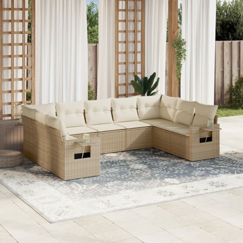 Salon de jardin avec coussins 9 pcs beige résine tressée Vidaxl