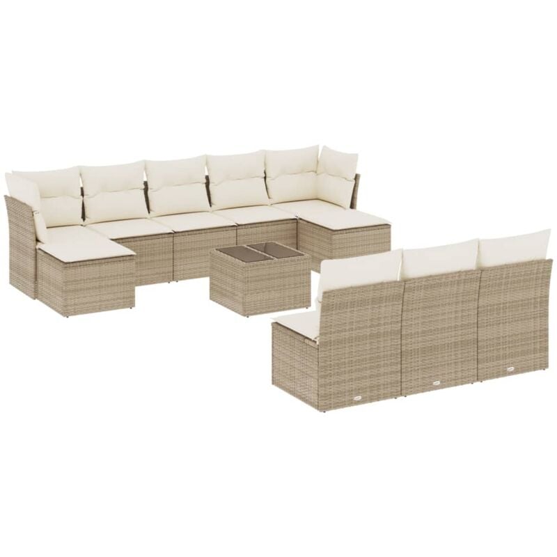 Vidaxl - Salon de jardin 11 pcs avec coussins beige résine tressée