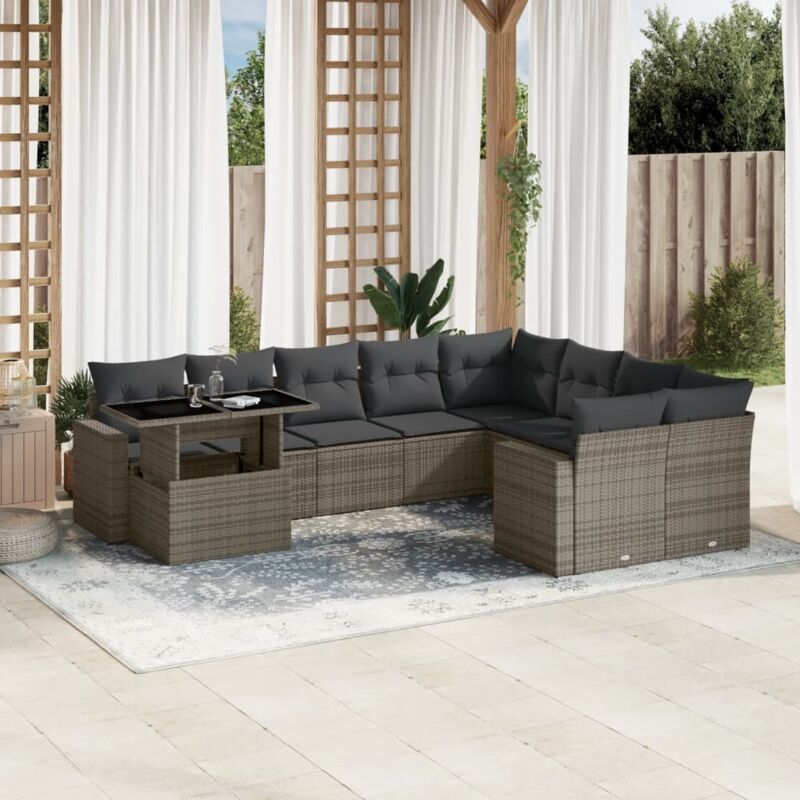 Vidaxl - Salon de jardin avec coussins 10 pcs gris résine tressée