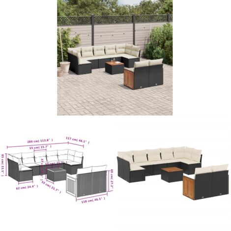 Salon de jardin 10 pcs avec coussins noir résine tressée - Ensemble Salon De Jardin - Meuble Extérieur - Jardin Design - Mobilier De Jardin - Chaise Longue - Home & Living