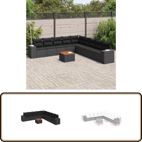 Salon de jardin 10 pcs avec coussins noir résine tressée - Ensemble Salon De Jardin - Meuble Extérieur - Jardin Design - Mobilier De Jardin - Chaise Lounge