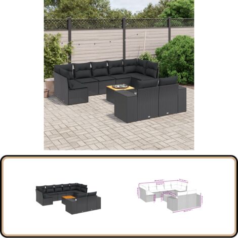 Salon de jardin 10 pcs avec coussins noir résine tressée - Ensemble Salon De Jardin - Meuble Extérieur - Jardin Design - Mobilier De Jardin - Chaise Lounge