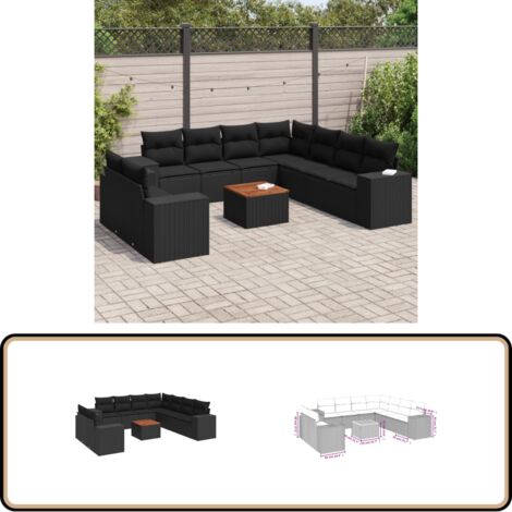 Salon de jardin 10 pcs avec coussins noir résine tressée - Ensemble Salon De Jardin - Meuble Extérieur - Jardin Design - Mobilier De Jardin - Chaise Lounge
