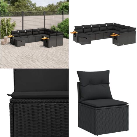 Salon de jardin 10 pcs avec coussins noir résine tressée - Ensemble Salon De Jardin - Meuble Extérieur - Jardin Design - Mobilier De Jardin - Chaise Lounge - Home & Living