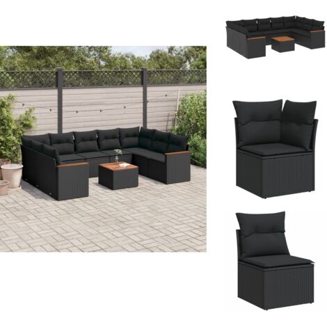 Salon de jardin 10 pcs avec coussins noir résine tressée - Ensemble Salon De Jardin - Mobilier De Jardin - Canapé Extérieur - Table De Jardin - Chaise Lounge