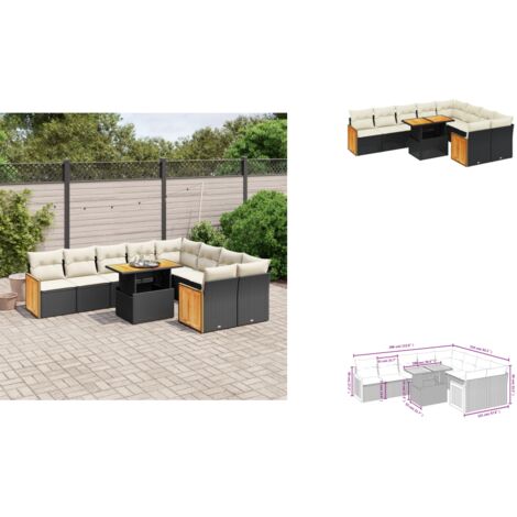 Salon de jardin 10 pcs avec coussins noir résine tressée - Ensemble Salon De Jardin - Mobilier De Jardin - Table De Jardin Extensible - Chaise Longue - Fauteuil De Jardin