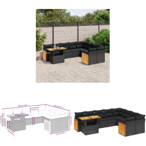 Salon de jardin 10 pcs avec coussins noir résine tressée - Ensemble Salon De Jardin - Mobilier De Jardin - Table De Jardin Extensible - Chaise Lounge - Fauteuil Extérieur - Home & Living