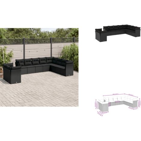 Salon de jardin 10 pcs avec coussins noir résine tressée - Salon De Jardin - Canapé Extérieur - Meuble De Jardin - Ensemble Salon De Jardin - Mobilier De Jardin
