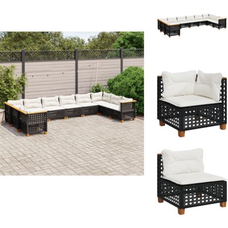 Salon de jardin 10 pcs avec coussins noir résine tressée - Salon De Jardin - Canapé Extérieur - Meuble De Jardin - Set Salon De Jardin - Résine Tressée