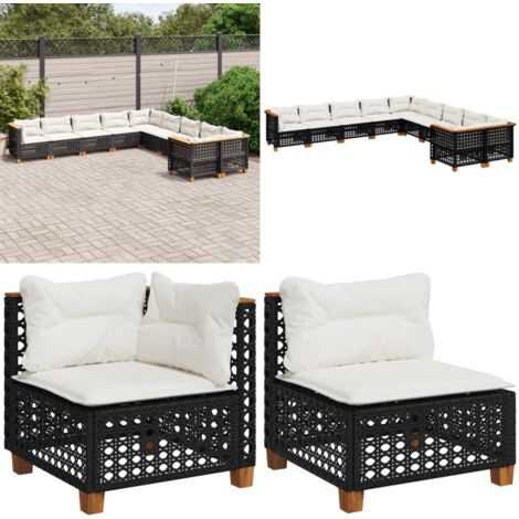 Salon de jardin 10 pcs avec coussins noir résine tressée - Salon De Jardin - Canapé Extérieur - Meuble De Jardin - Set Salon De Jardin - Résine Tressée - Home & Living