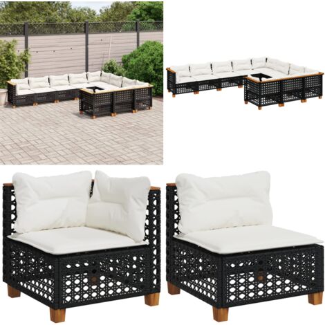 Salon de jardin 10 pcs avec coussins noir résine tressée - Salon De Jardin - Canapé Extérieur - Meuble De Jardin - Set Salon De Jardin - Résine Tressée - Home & Living
