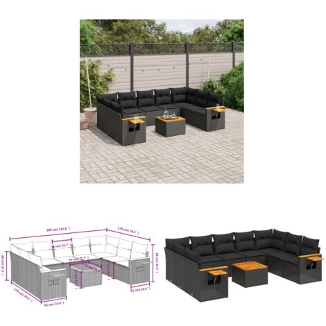 Salon de jardin 10 pcs avec coussins noir résine tressée - Salon De Jardin - Canapé Extérieur - Mobilier De Jardin - Set Salon De Jardin - Résine Tressée - Home & Living