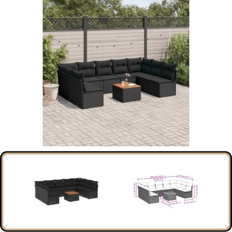 Salon de jardin 10 pcs avec coussins noir résine tressée - Salon De Jardin - Mobilier De Jardin - Salon Extérieur - Set De Salon - Chaise Longue