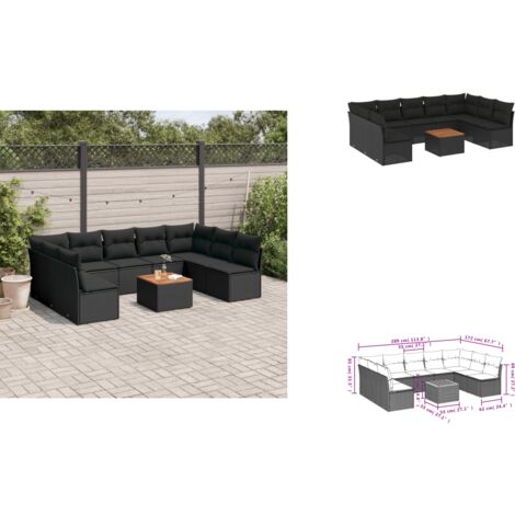 Salon de jardin 10 pcs avec coussins noir résine tressée - Salon De Jardin - Mobilier De Jardin - Salon Extérieur - Set De Salon - Chaise Longue